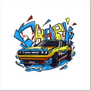 Shark dodge car colorful Posters and Art